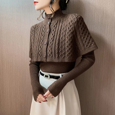 Elegantne Twist kampsun ja keeb kaheosaline vintage sügistalvine õhuke avar V-kaelusega pullover kampsun Naiste vabaaja soojad kampsunid