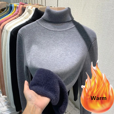 Πουλόβερ με βελούδινη επένδυση χειμωνιάτικο ζιβάγκο Ζεστό λεπτό μακρυμάνικο μπλουζάκι Παχύ μαλακό πλεκτό πουλόβερ Κορεάτικη γυναικεία βασική πουλόβερ