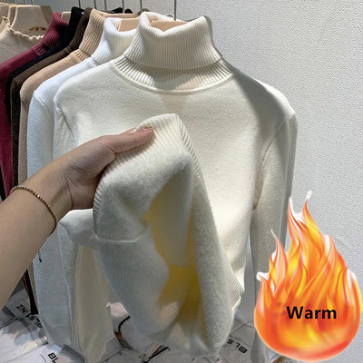 Πουλόβερ με βελούδινη επένδυση χειμωνιάτικο ζιβάγκο Ζεστό λεπτό μακρυμάνικο μπλουζάκι Παχύ μαλακό πλεκτό πουλόβερ Κορεάτικη γυναικεία βασική πουλόβερ