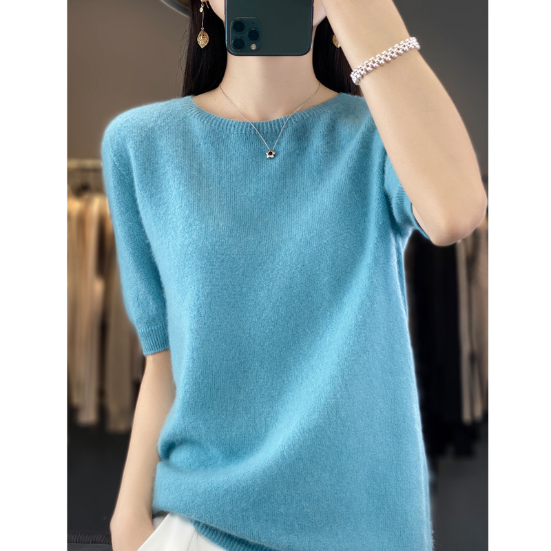 Trumpos pusrankovės pavasario moteriškos kašmyro merino vilnos megztinis megztinis O formos kaklo ploni drabužiai aukštos kokybės kintiniai y2k