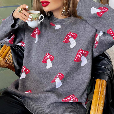 Seenetrükiga pullover-kampsun, naiste sügisene pikkade varrukatega O-kaelusega elegantsed naiste kampsunid 2023. aasta mood, vabaaja naisteriided