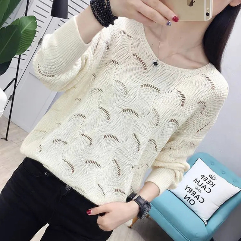 Izdubljeni pulover Majica dugih rukava V-izrez za pletenje Zeleni ženski pulover s širokim dnom Ležerno proljeće jesen