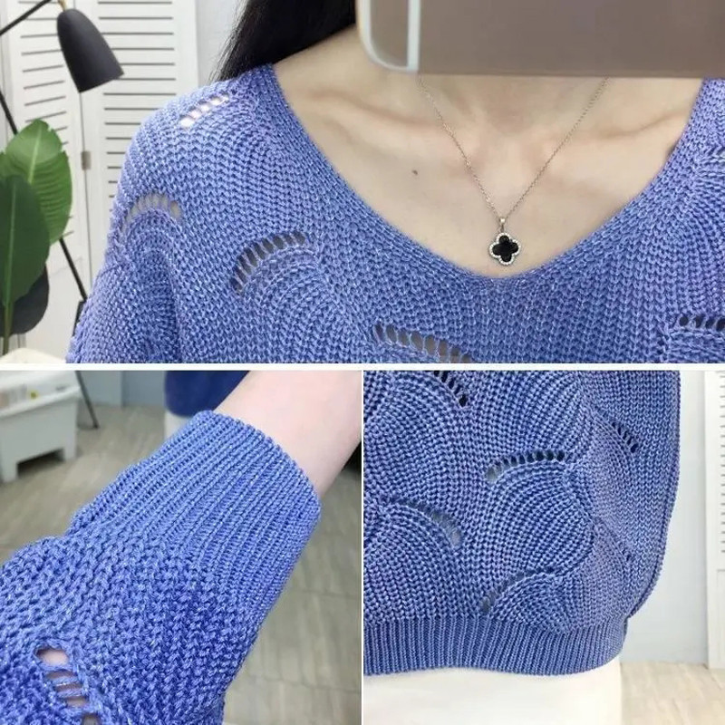 Izdubljeni pulover Majica dugih rukava V-izrez za pletenje Zeleni ženski pulover s širokim dnom Ležerno proljeće jesen