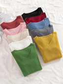 JMPRS proljetni pulover Ženski pulover Elastični pleteni džemper dugih rukava V-izrez Jesen Basic Ženska gornja pletenina Sueter Mujer