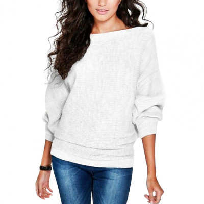 Rebrasti pulover dugih rukava s brodskim izrezom i šišmiš dugih rukava Jesen Zima Elastična ženska pletena odjeća Jednobojni široki pulover Top Streetwear