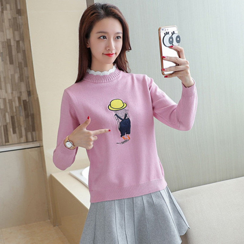 Ženski džemperi i puloveri dugih rukava Pleteni ružičasti ulični ženski džemper za 2018. Modni proljetni pull Femme Hiver Kroea