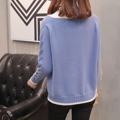 Ženski pleteni džemperi i puloveri, ležerni, topli jesenski džemper s V-izrezom, ženski, jednobojni, plavi pulover
