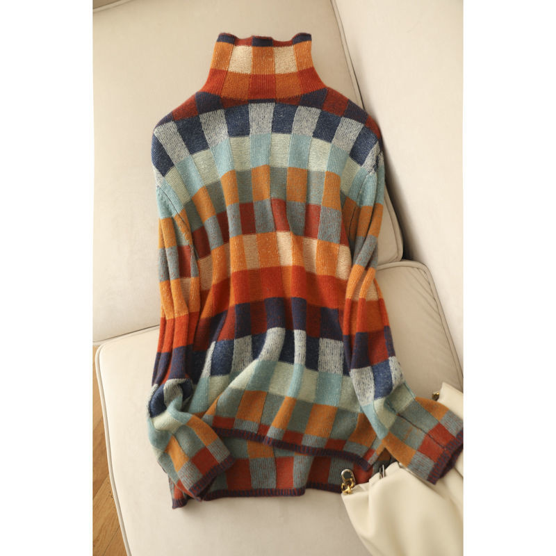 Zimski pulover Ženski Geometry Y2k Geometry Pleteni džemper s dolčevitom Raznobojni pulover dugih rukava Ženski puloveri Korejska moda