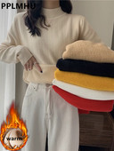 Zimski Thicken Plus baršunasti pleteni pulover Ženske tanke tople pletene majice s postavom od pliša Korejski osnovni pleteni džemper Ležerni pulover