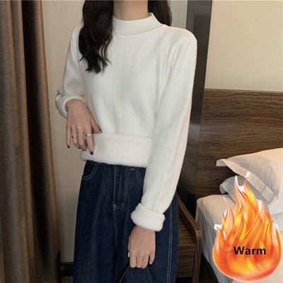 Zimski Thicken Plus baršunasti pleteni pulover Ženske tanke tople pletene majice s postavom od pliša Korejski osnovni pleteni džemper Ležerni pulover