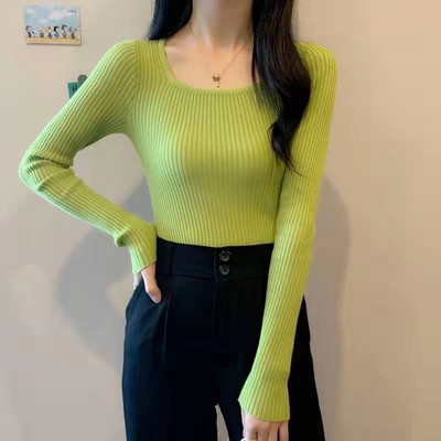 Lucyever 2022 Basic Jednobojni pulover s četvrtastim izrezom Ženski visokokvalitetni ležerni pleteni pulover Proljetni pulover dugih rukava