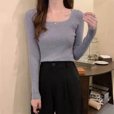 Lucyever 2022 Basic Jednobojni pulover s četvrtastim izrezom Ženski visokokvalitetni ležerni pleteni pulover Proljetni pulover dugih rukava