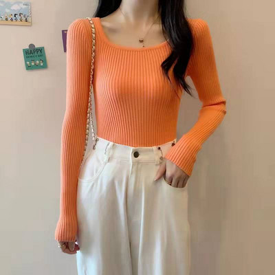 Lucyever 2022 Basic Jednobojni pulover s četvrtastim izrezom Ženski visokokvalitetni ležerni pleteni pulover Proljetni pulover dugih rukava