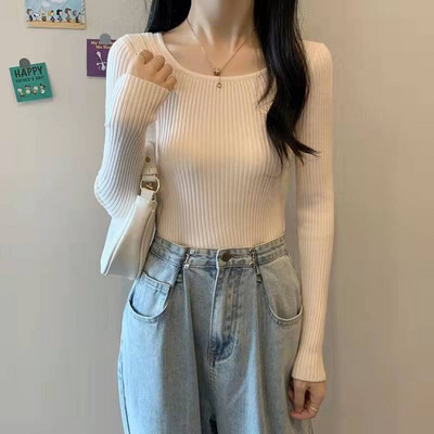 Lucyever 2022 Basic Jednobojni pulover s četvrtastim izrezom Ženski visokokvalitetni ležerni pleteni pulover Proljetni pulover dugih rukava