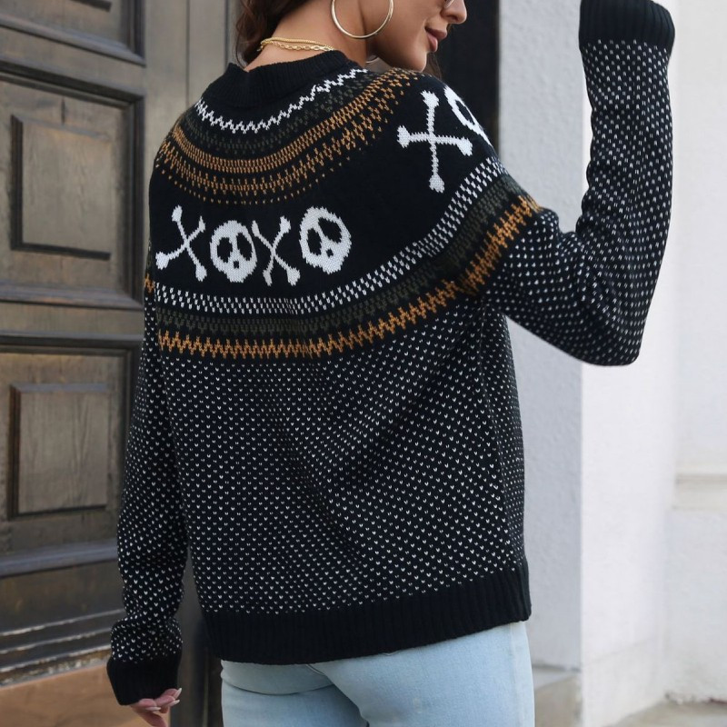 Gothic Ghost Pleteni pulover Ženski pulover s O izrezom za Noć vještica Jesen Zima Modni džemper za djevojke Pletene majice Prevelike veste