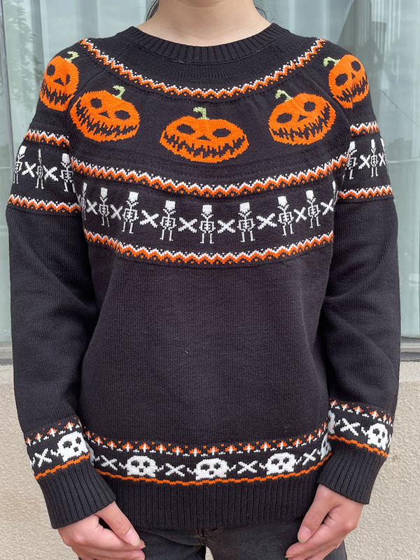 Ženski džemper s gotičkim uzorkom bundeve i duhova za Noć vještica Jesenski topli pleteni džemper dugih rukava, ženski božićni džemper 2023.