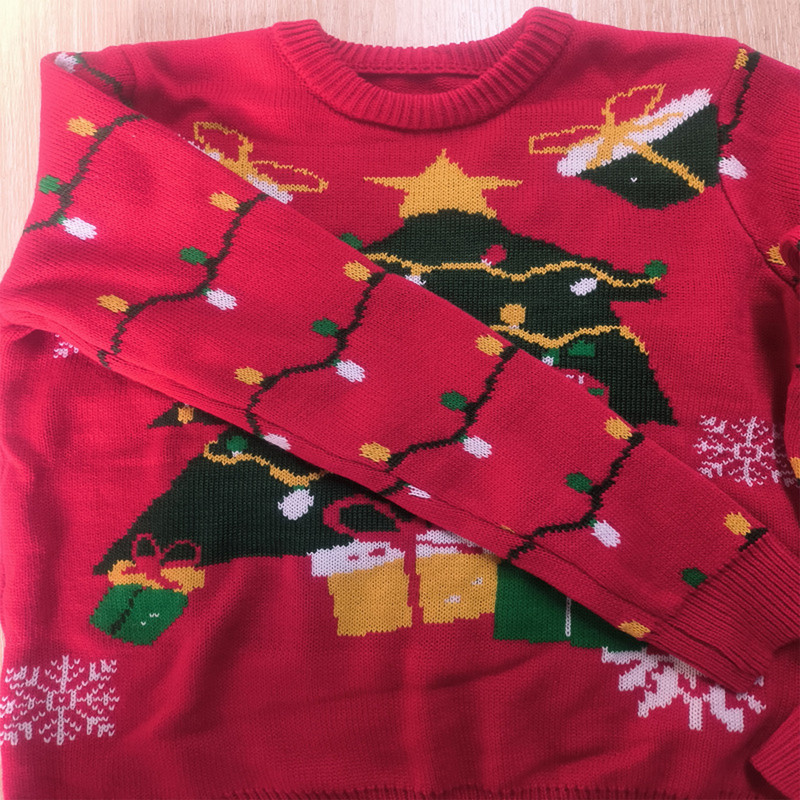 Γυναικείο πουλόβερ με μονόχρωμη λαιμόκοψη με λαιμόκοψη με κόκκινο εμπριμέ φαρδύ μακρυμάνικο πουλόβερ Χειμερινό ζεστό πουλόβερ χριστουγεννιάτικο καθημερινό ντύσιμο