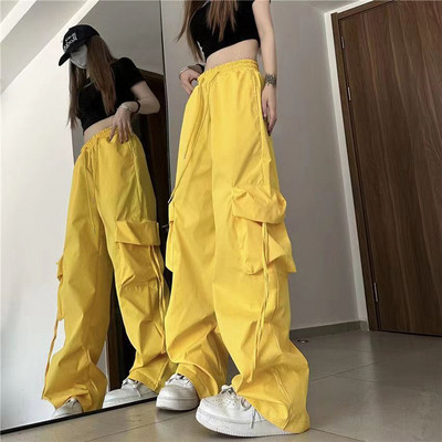 Ženske Y2K Cargo hlače visokog struka Ulična Hip hop hlače Ženske široke džepove Ležerne široke trenirke s uzicom niskog struka