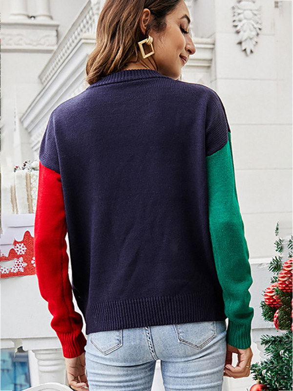 Jesen Zima Božićni ženski pulover Modni pleteni top dugih rukava Ležerni puloveri s mašnom O izrezom Elegantno Novo u pletivi