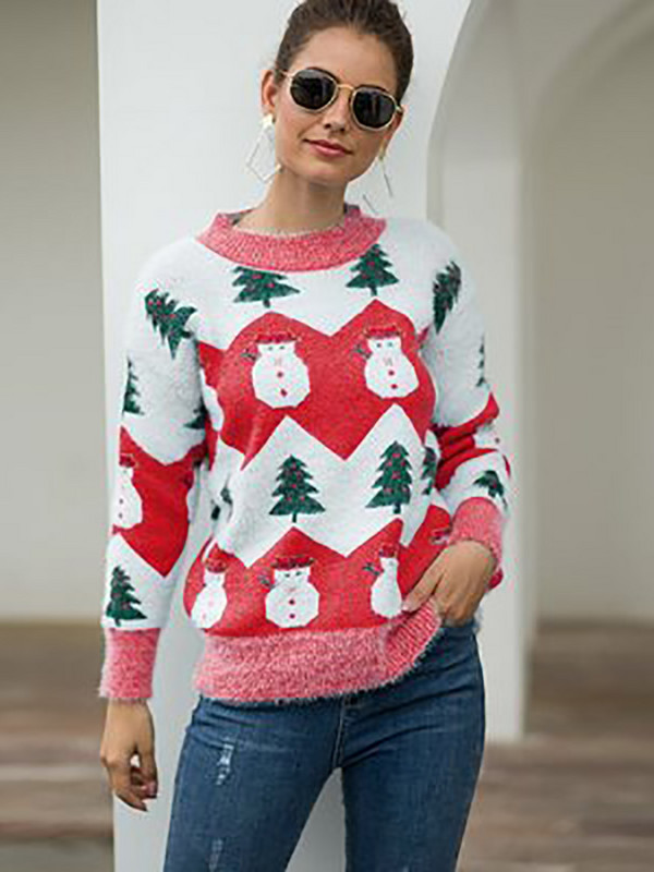 Φθινοπωρινό χειμερινό χριστουγεννιάτικο γυναικείο πουλόβερ μόδας πλεκτό μακρυμάνικο Top casual πουλόβερ με λαιμόκοψη Κομψό νέο σε πλεκτά 2023