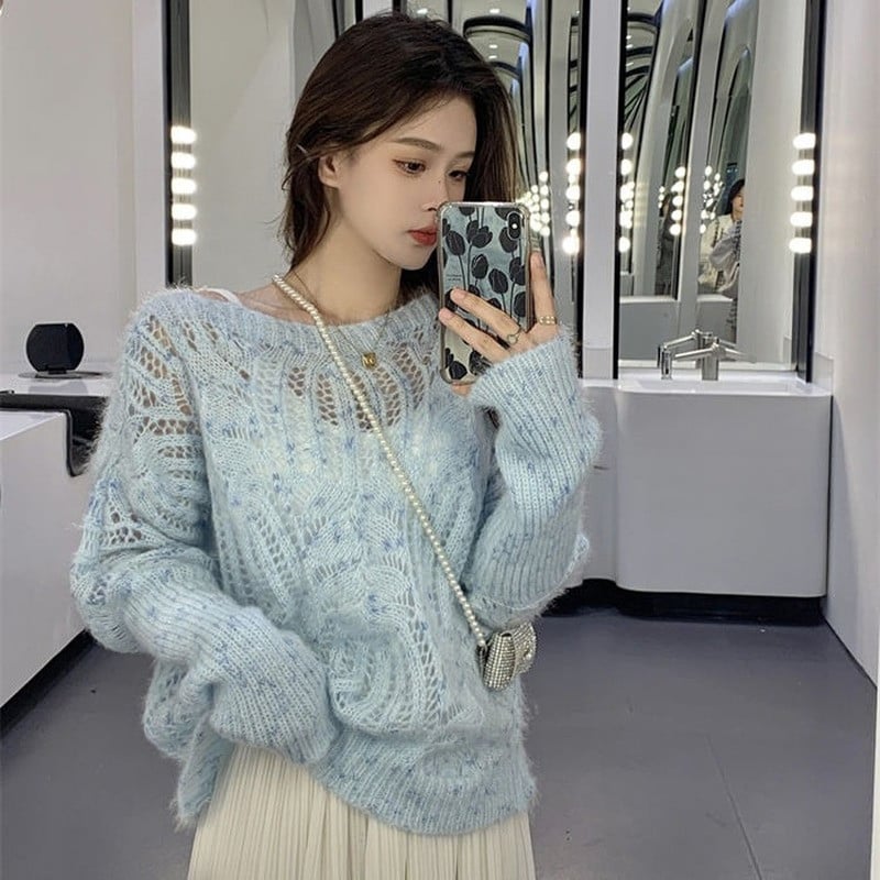 Udobni puloveri Ženski retro nježni izdubljeni dizajn Slatka, elegantna ulična odjeća Sviter Ženski Ležerni Hot Sale Popularni djevojački šik