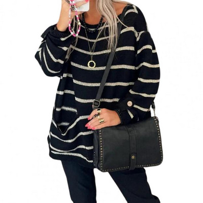 Pullover Kampsun Klassikaline Pehme Triibuline Kampsun Sügis Talvine Splicing Värv Triibuline Pluus Kampsun Kampsun Kontorisse