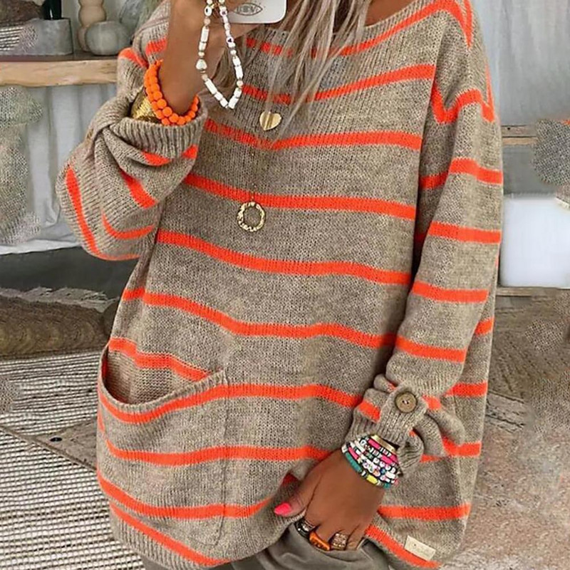Pullover Kampsun Klassikaline Pehme Triibuline Kampsun Sügis Talvine Splicing Värv Triibuline Pluus Kampsun Kampsun Kontorisse