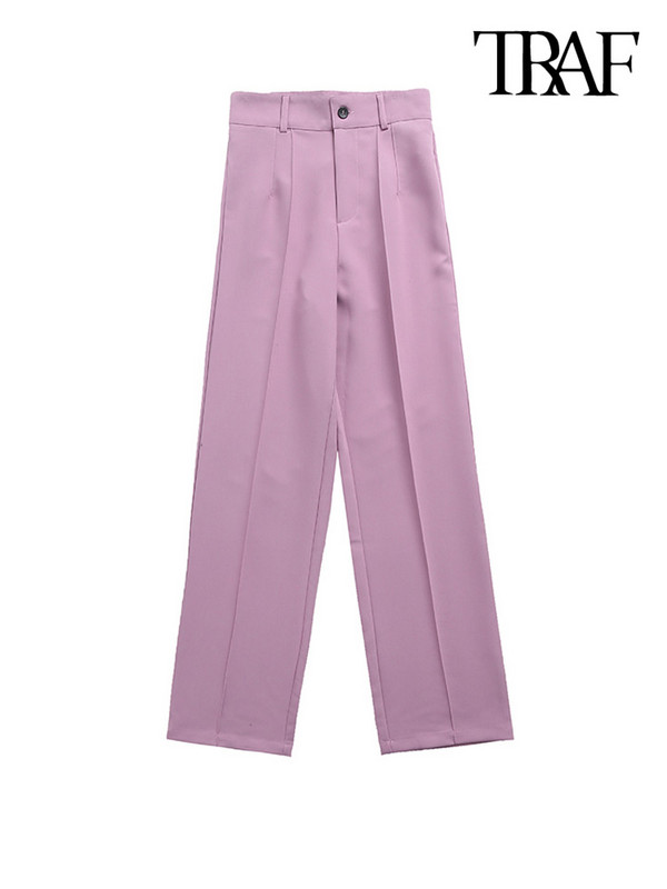 TRAF Ženska šik modna uredska odjeća Ravne hlače Vintage Ženske letjelice s patentnim zatvaračem visokog struka Mujer