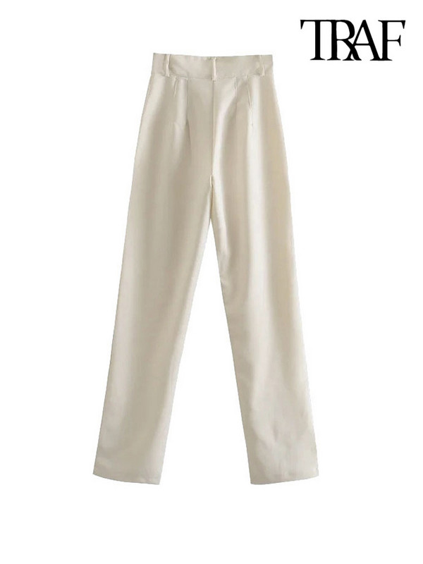 TRAF Ženska šik modna uredska odjeća Ravne hlače Vintage Ženske letjelice s patentnim zatvaračem visokog struka Mujer