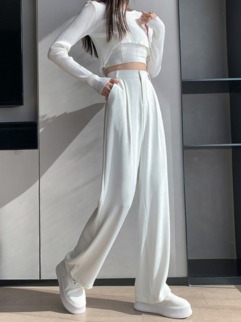 Casual ψηλόμεσο φαρδύ παντελόνι για γυναίκες Άνοιξη φθινόπωρο Νέο γυναικείο λευκό κοστούμι μέχρι το πάτωμα Παντελόνι Γυναικείο μακρύ παντελόνι