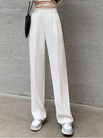 Casual ψηλόμεσο φαρδύ παντελόνι για γυναίκες Άνοιξη φθινόπωρο Νέο γυναικείο λευκό κοστούμι μέχρι το πάτωμα Παντελόνι Γυναικείο μακρύ παντελόνι