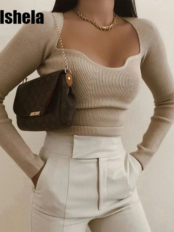 Willshela Novi ženski pleteni pulover s dugim rukavima i srcem izrezom Ležerna modna žena uskog kroja Uski pleteni džemperi Puloveri