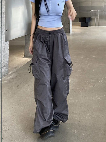 Zoki Streetwear Hip Hop Cargo Παντελόνι Γυναικεία Μόδα Τσέπες Oversize Φαρδύ παντελόνι Καλοκαιρινό Bf Κορεάτικο ψηλόμεσο φαρδύ παντελόνι Νέο