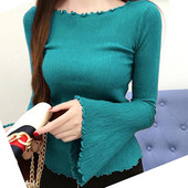 Ukošeni izrez Punih rukava, slatki pleteni pulover, ženski, djevojački, jesenski, tanki džemper kratkih rukava, korejski Harajuku, elegantni šik