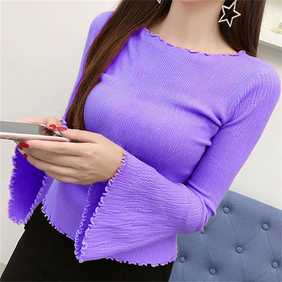 Ukošeni izrez Punih rukava, slatki pleteni pulover, ženski, djevojački, jesenski, tanki džemper kratkih rukava, korejski Harajuku, elegantni šik