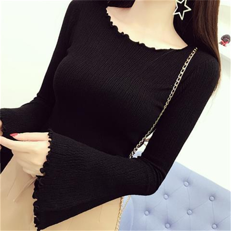 Ukošeni izrez Punih rukava, slatki pleteni pulover, ženski, djevojački, jesenski, tanki džemper kratkih rukava, korejski Harajuku, elegantni šik