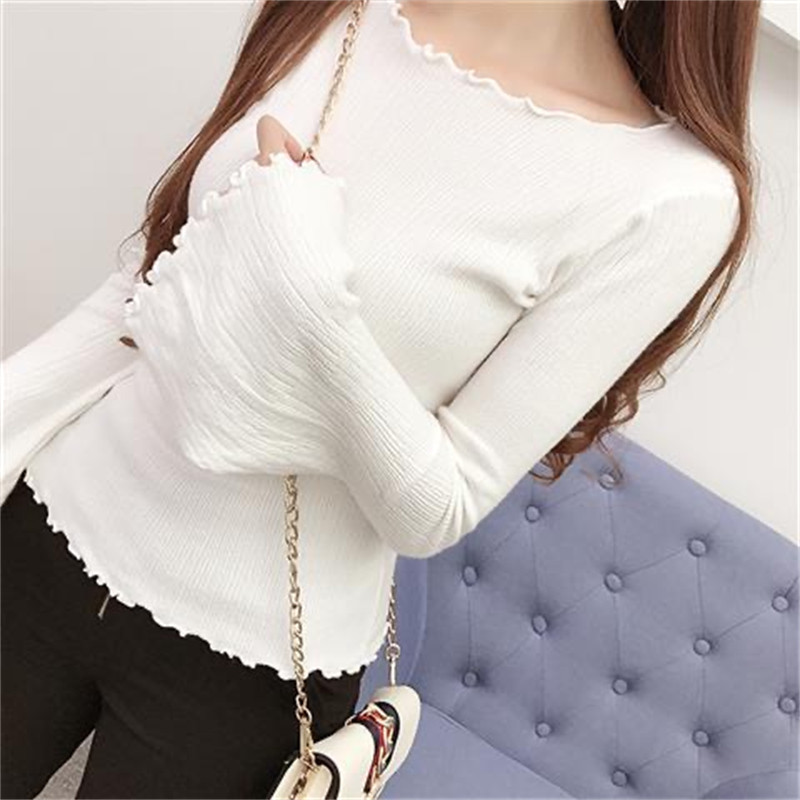 Ukošeni izrez Punih rukava, slatki pleteni pulover, ženski, djevojački, jesenski, tanki džemper kratkih rukava, korejski Harajuku, elegantni šik