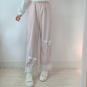 Γυναικείο ιαπωνικό Lolita παντελόνι με ψηλόμεσο κοτλέ Kawaii Γλυκό φιόγκο Παντελόνι με φαρδύ πόδι Κοριτσίστικο Vintage Ρούχα Φαρδιά χαριτωμένο παντελόνι