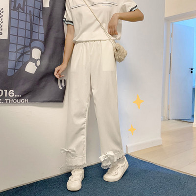 Jaapani Lolita naiste Kawaii kõrge vöökohaga velvetist püksid Sweet Bow pits laiad püksid Girly vintage riided lahtised armsad püksid