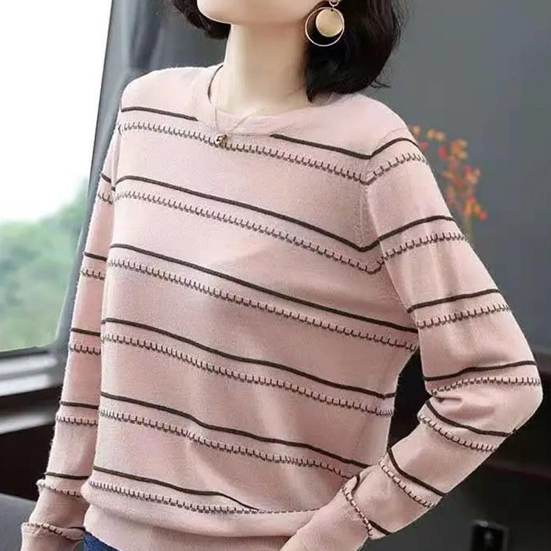 Proljetno-jesenski prugasti print široki ležerni džemperi dugih rukava, sveobuhvatni gornji pulover s donjim dijelom Ženski elegantni modni pulover Femme