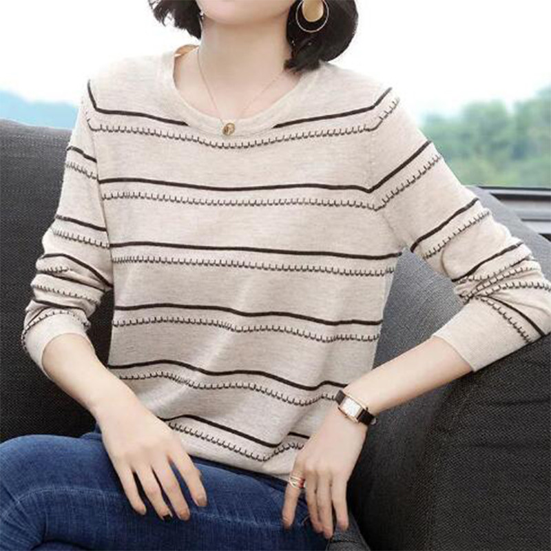Proljetno-jesenski prugasti print široki ležerni džemperi dugih rukava, sveobuhvatni gornji pulover s donjim dijelom Ženski elegantni modni pulover Femme
