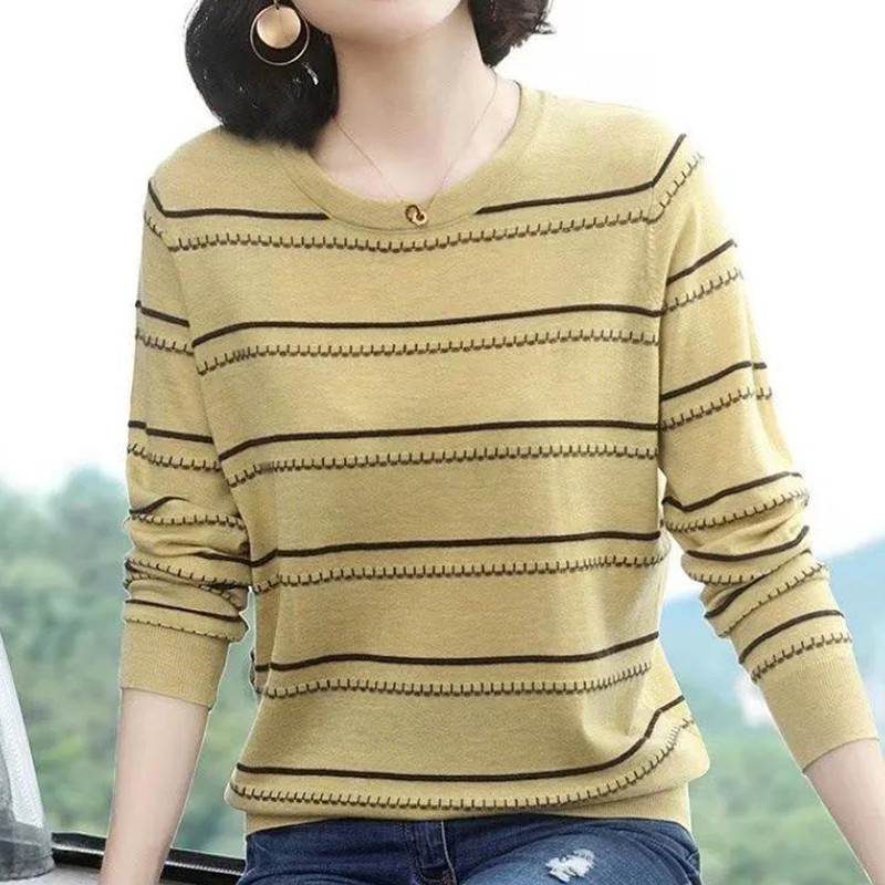 Proljetno-jesenski prugasti print široki ležerni džemperi dugih rukava, sveobuhvatni gornji pulover s donjim dijelom Ženski elegantni modni pulover Femme
