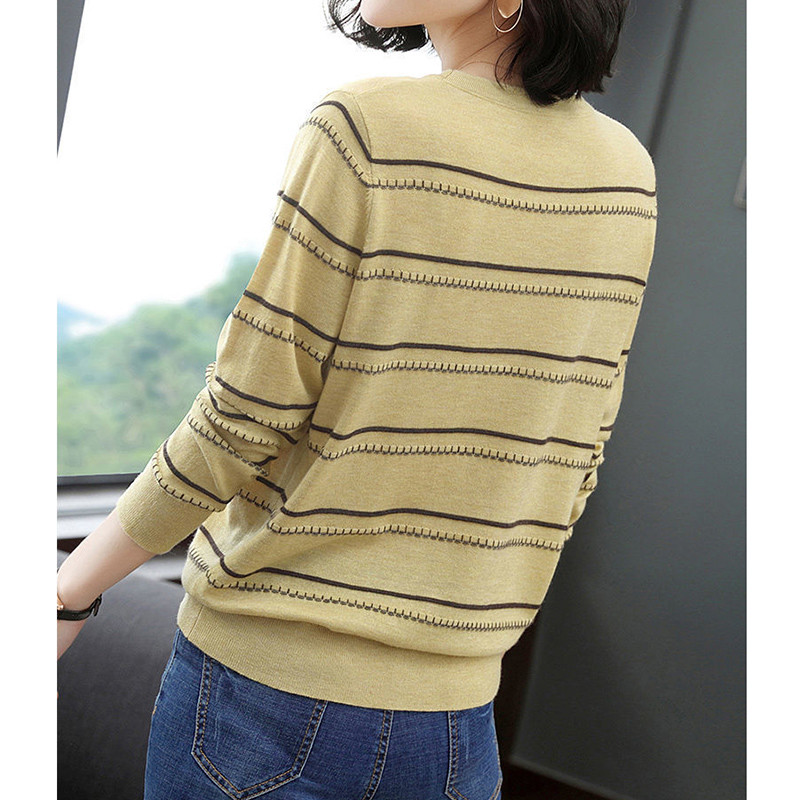 Proljetno-jesenski prugasti print široki ležerni džemperi dugih rukava, sveobuhvatni gornji pulover s donjim dijelom Ženski elegantni modni pulover Femme