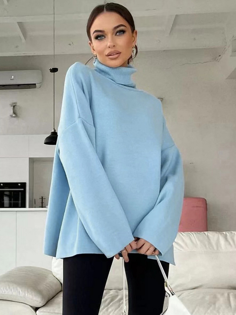 Wixra Γυναικεία Χαλαρά Βασικά Πουλόβερ Μακρύ μανίκι μαλακά ζεστά πουλόβερ Casual πλεκτά τοπ Φθινοπωρινά χειμερινά πλεκτά 2023