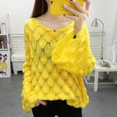 Visokokvalitetna izdubljena ženska tanka bluza, pulover s jednim izrezom, labavi veliki korejski modni pulover