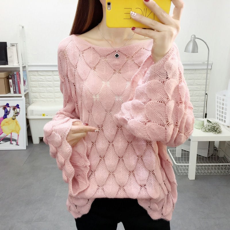 Visokokvalitetna izdubljena ženska tanka bluza, pulover s jednim izrezom, labavi veliki korejski modni pulover