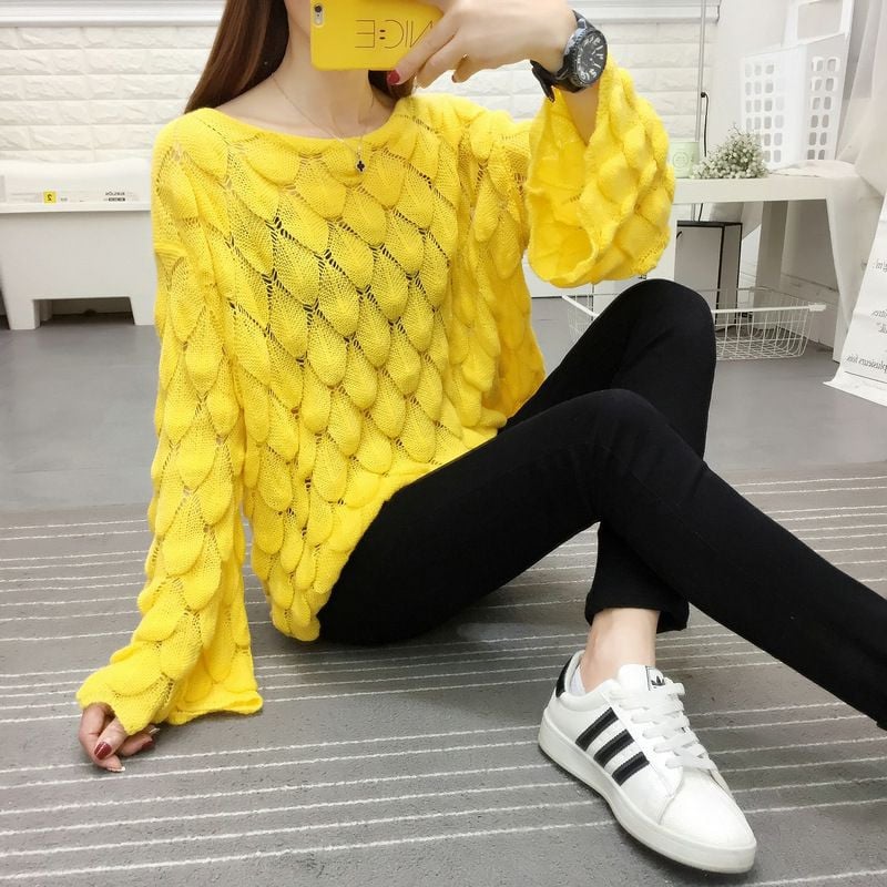 Visokokvalitetna izdubljena ženska tanka bluza, pulover s jednim izrezom, labavi veliki korejski modni pulover