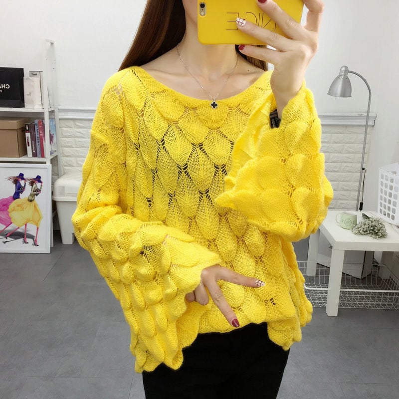 Visokokvalitetna izdubljena ženska tanka bluza, pulover s jednim izrezom, labavi veliki korejski modni pulover