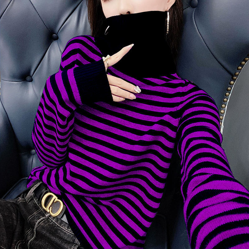 Μόδα ριγέ πουλόβερ με ριγέ γυναικεία ρούχα φθινόπωρο 2023 Νέα υπερμεγέθη casual πουλόβερ Κορεάτικα μπλουζάκια παντός αγώνα