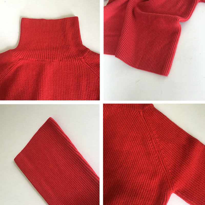 Πουλόβερ με ζιβάγκο Πυκνό μασίφ πλεκτό χειμωνιάτικο γυναικείο μανίκι Harajuku Fashion Leisure outwear Red Loose Simple Chic Ins